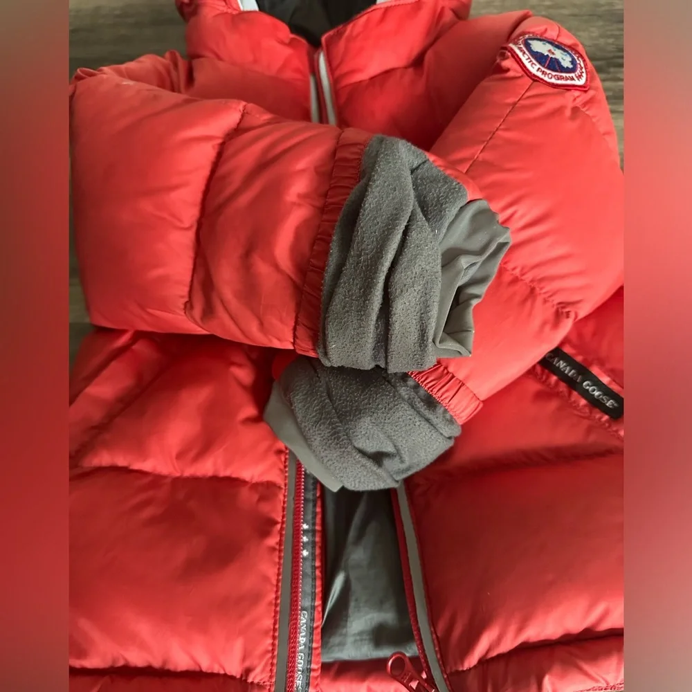 Canada Goose Kids Red Hooded Puffer with Gray Lining
